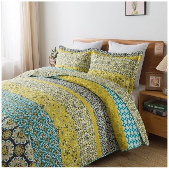 Quilt Sets Floral Printed Reversible Soft Bohemian - N-lemon Yellow